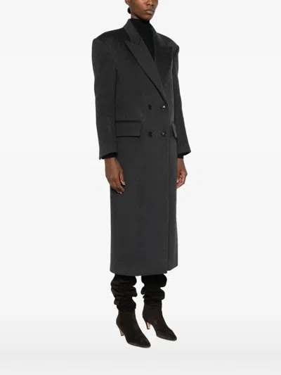 System Double-breasted Peak-lapel Coat In Black