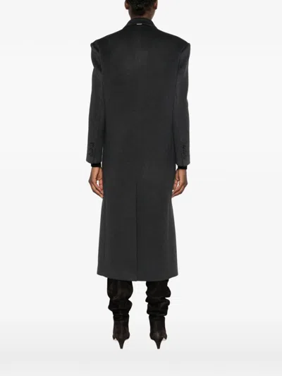System Double-breasted Peak-lapel Coat In Black