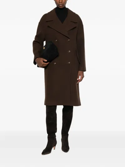 Le Sully Studio Double-breasted Notched-lapel Coat In Brown