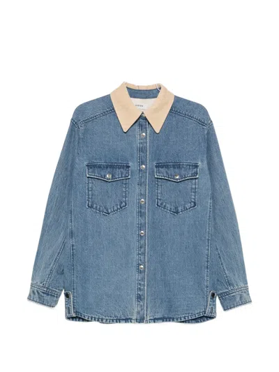 System Corduroy-collar Chest-pocket Denim Jacket In Blue