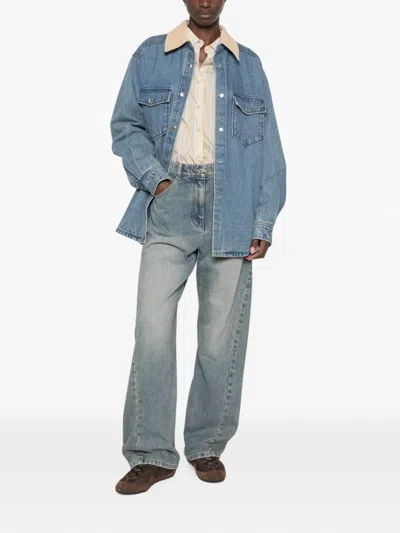 System Corduroy-collar Chest-pocket Denim Jacket In Blue