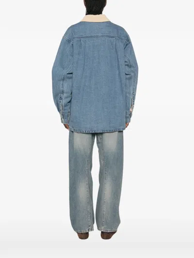 System Corduroy-collar Chest-pocket Denim Jacket In Blue
