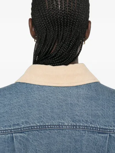 System Corduroy-collar Chest-pocket Denim Jacket In Blue