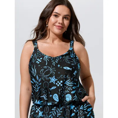Bloomchic Vibrant Ocean Pattern Pocket One-piece Swimsuit In Multi