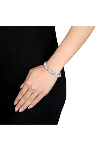 Delmar Diamond Braided Bangle In Silver
