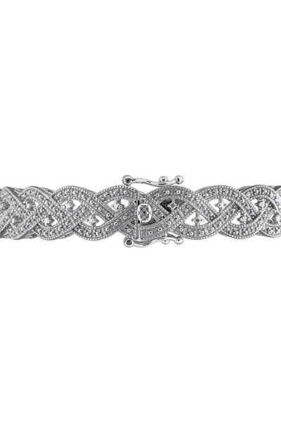 Delmar Diamond Braided Bangle In Silver