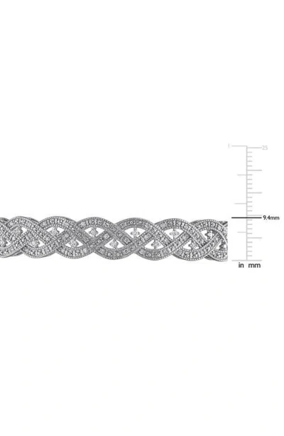 Delmar Diamond Braided Bangle In Silver