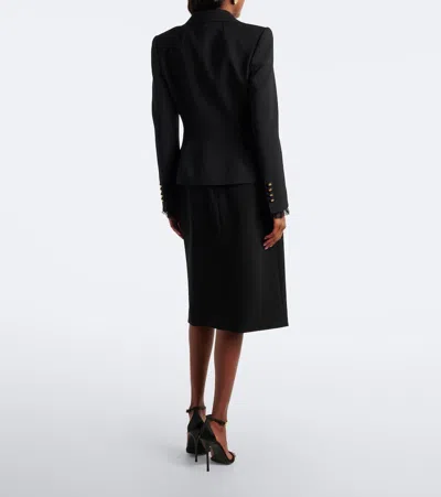 Dolce & Gabbana Front-slit Wool Midi Skirt In Nero