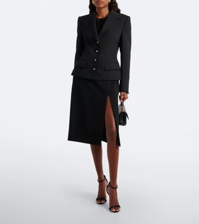 Dolce & Gabbana Front-slit Wool Midi Skirt In Nero