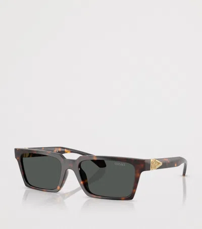 Versace Tortoiseshell Rectangular Sunglasses In Gray