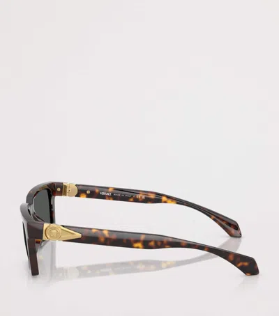 Versace Tortoiseshell Rectangular Sunglasses In Gray