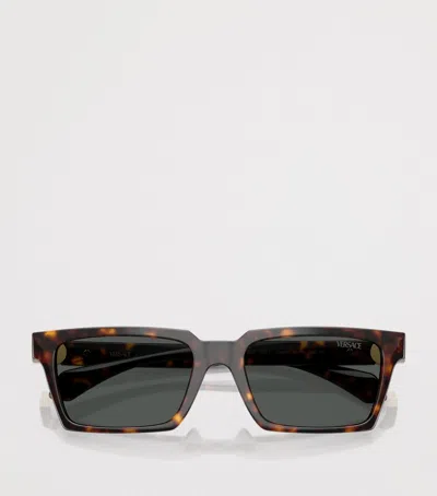 Versace Tortoiseshell Rectangular Sunglasses In Gray