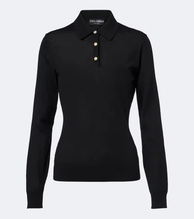 Dolce & Gabbana Verzierter Polopullover Aus Kaschmir In Black