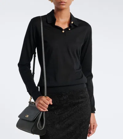Dolce & Gabbana Verzierter Polopullover Aus Kaschmir In Black