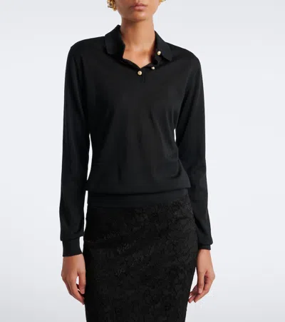 Dolce & Gabbana Verzierter Polopullover Aus Kaschmir In Black