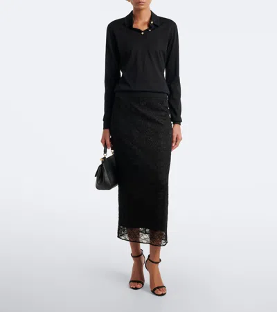 Dolce & Gabbana Verzierter Polopullover Aus Kaschmir In Black