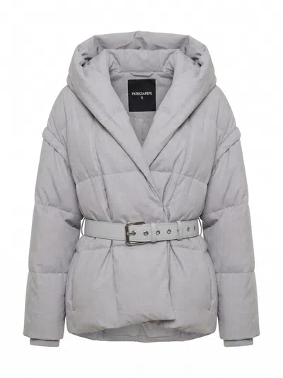 Patrizia Pepe Short Padded Jacket With Wide Shawl Collar In Gray
