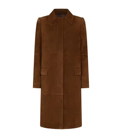 Tom Ford Suede Single-breasted Long Coat In Brown