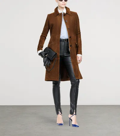 Tom Ford Suede Single-breasted Long Coat In Brown