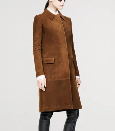 Tom Ford Suede Single-breasted Long Coat In Brown