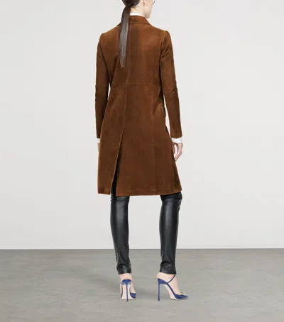 Tom Ford Suede Single-breasted Long Coat In Brown