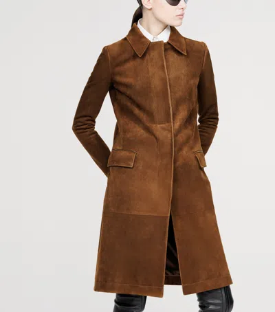 Tom Ford Suede Single-breasted Long Coat In Brown