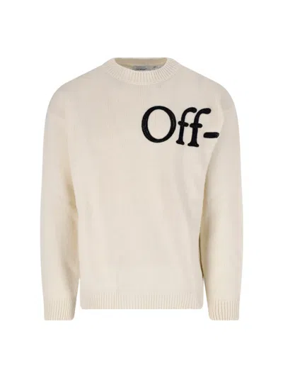 Off-white Bookish Shared Knit Crewneck Sweater With Jacquard Logo In Neutral