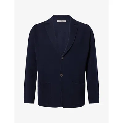 Corneliani Mens Single-breasted Virgin-wool Knitted Jacket Navy In Blue