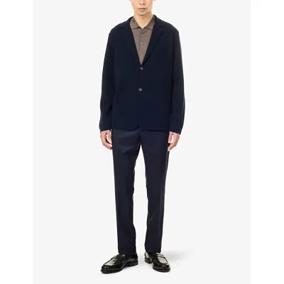 Corneliani Mens Single-breasted Virgin-wool Knitted Jacket Navy In Blue