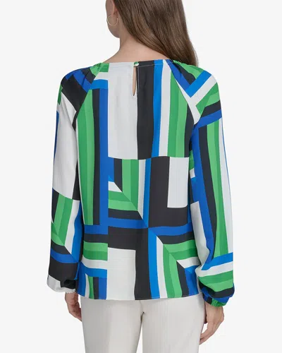 Halston Printed Chain Neck Blouse In Multi