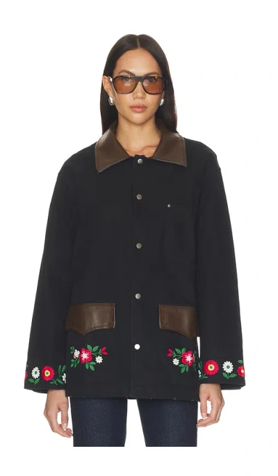 Found Canvas Embroidered Work Jacket In Black