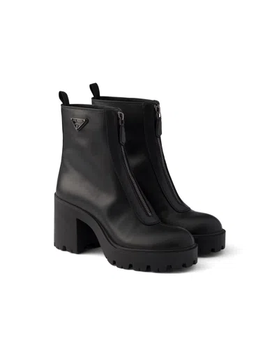 Prada Leather Ankle Boots With Zipper In Multi