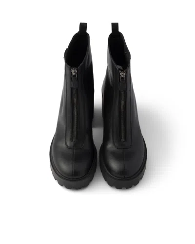 Prada Leather Ankle Boots With Zipper In Multi