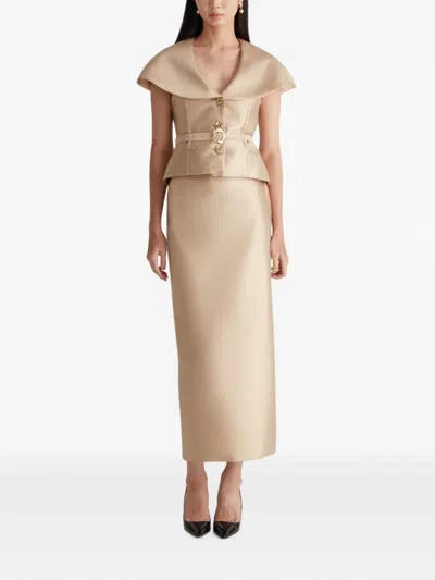 Violante Nessi 마누엘라 벨트 실크 미카도 맥시 드레스 In Brown