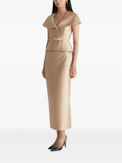 Violante Nessi 마누엘라 벨트 실크 미카도 맥시 드레스 In Brown