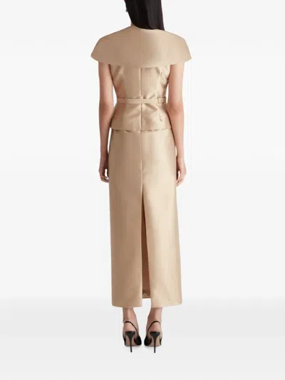 Violante Nessi 마누엘라 벨트 실크 미카도 맥시 드레스 In Brown