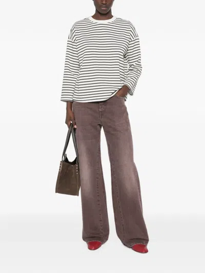 Maison123 Horizontal-stripe Drop-shoulder T-shirt In White