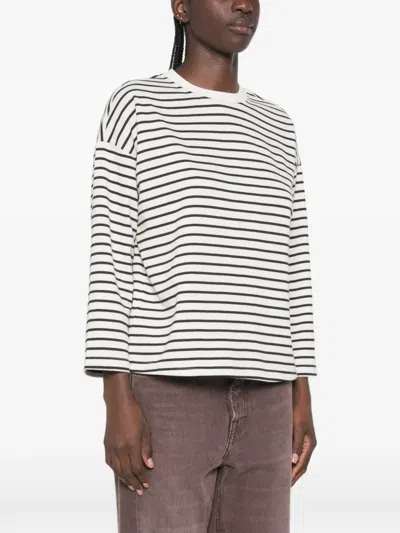 Maison123 Horizontal-stripe Drop-shoulder T-shirt In White