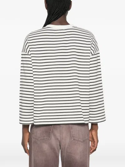 Maison123 Horizontal-stripe Drop-shoulder T-shirt In White