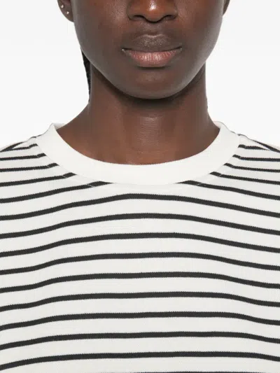 Maison123 Horizontal-stripe Drop-shoulder T-shirt In White