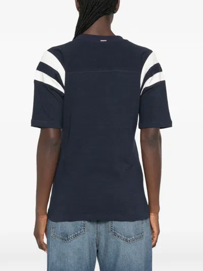 System Logo-print Striped-sleeve T-shirt In Blue