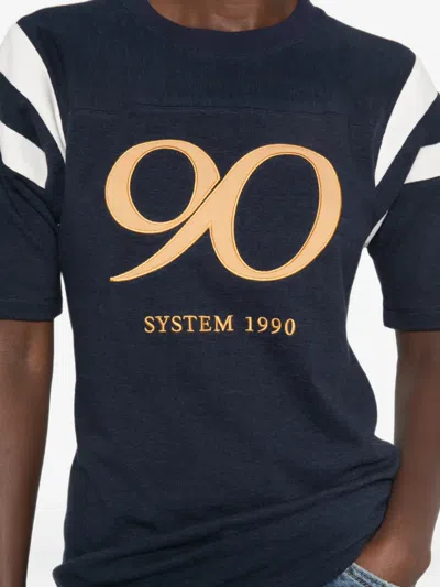 System Logo-print Striped-sleeve T-shirt In Blue