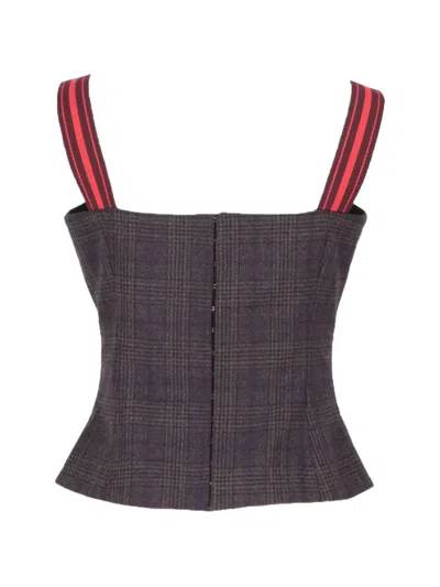 Isaia Check-pattern Corset-style Top In Gray