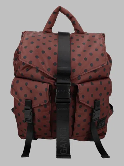 Ganni Brown Re-tech Printed Nylon Backpack In Brown
