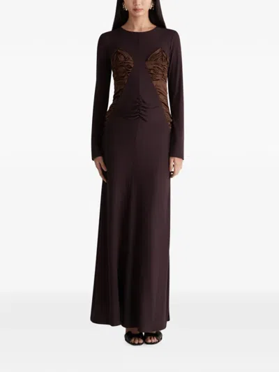 Violante Nessi 멘고니 주름 이브닝 드레스 In Brown
