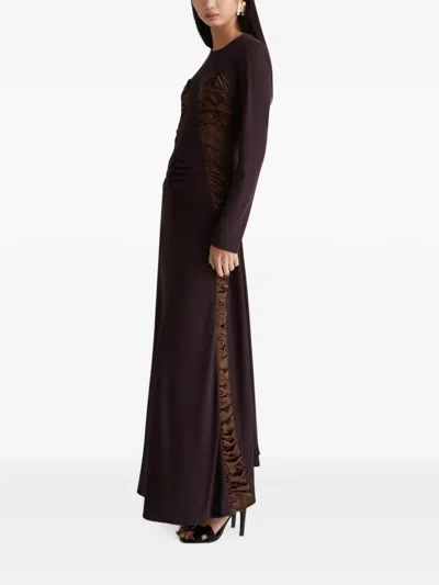 Violante Nessi 멘고니 주름 이브닝 드레스 In Brown