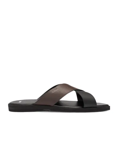 Hugo Boss Logo-debossed Slides In Black