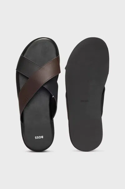 Hugo Boss Logo-debossed Slides In Black