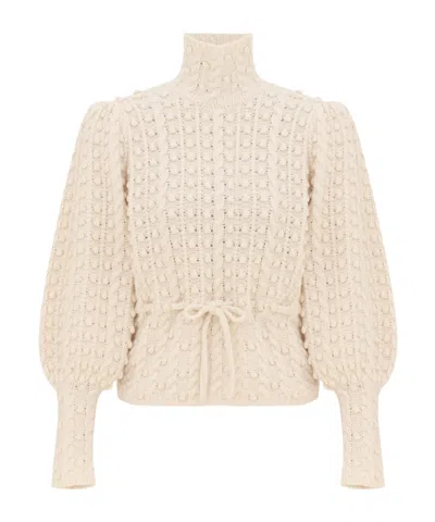 Zimmermann Valiant Embroidered Tie-detailed Wool Sweater In White