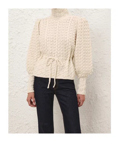 Zimmermann Valiant Embroidered Tie-detailed Wool Sweater In White